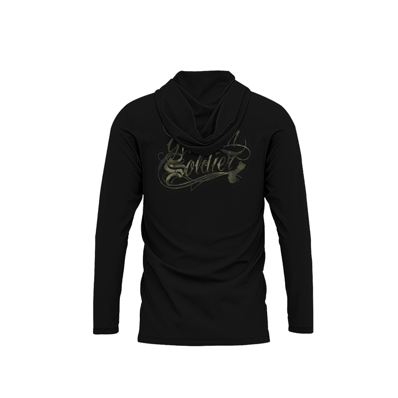 Guåhan Soldier Men’s "Script in Camo Print" Long Sleeve Hoodie