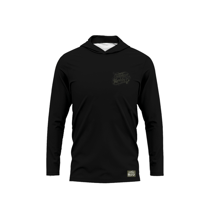 Guåhan Soldier Men’s "Script in Camo Print" Long Sleeve Hoodie