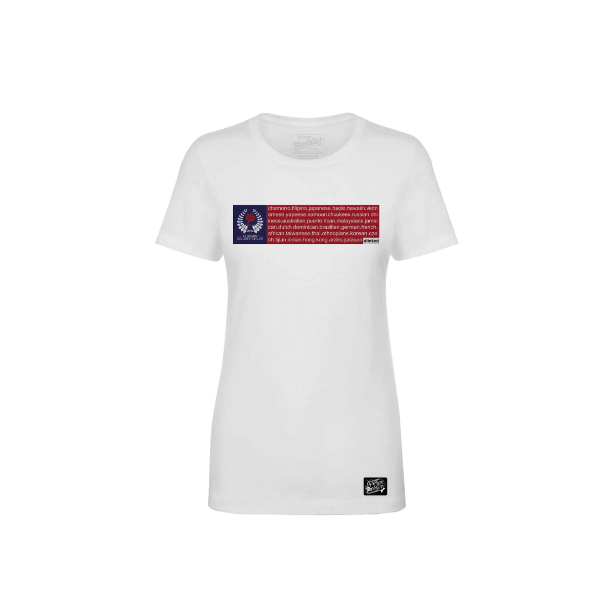 Guåhan Soldier Women’s “#linked” T-shirt – Red & Blueprint