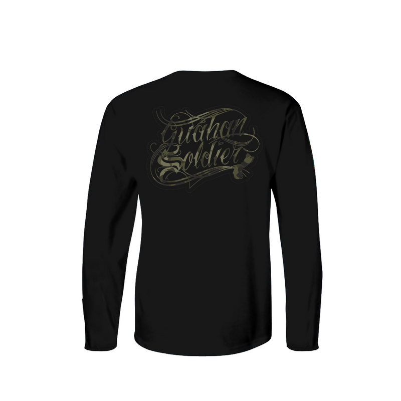 uahan Soldier Men’s "Script in Camo Print" Black Long Sleeve
