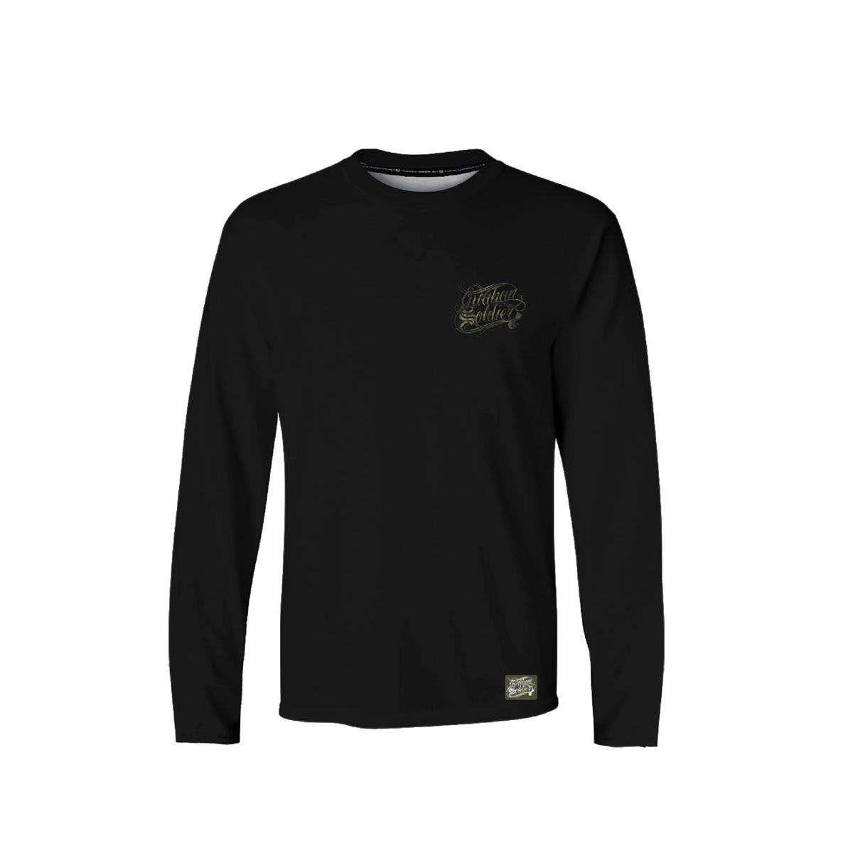 uahan Soldier Men’s "Script in Camo Print" Black Long Sleeve